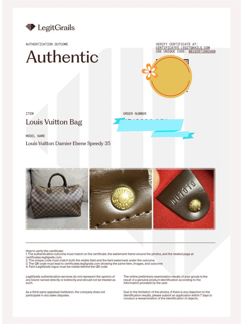 Louis Vuitton Damier Ebene Speedy 35 Authentic - Picture 16 of 16